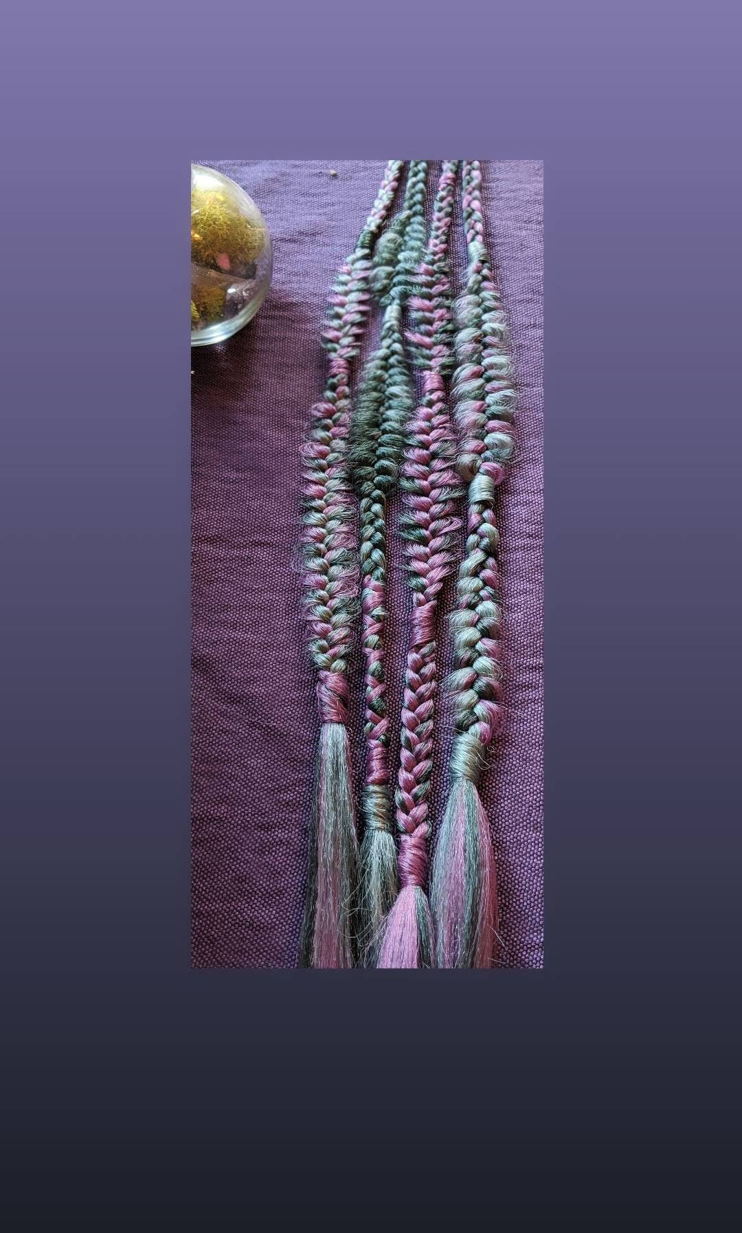 Plum, Mauve, Sage, Evergreen Braids accent set of 4 mixed puffy, fishtail, box, mixed braids