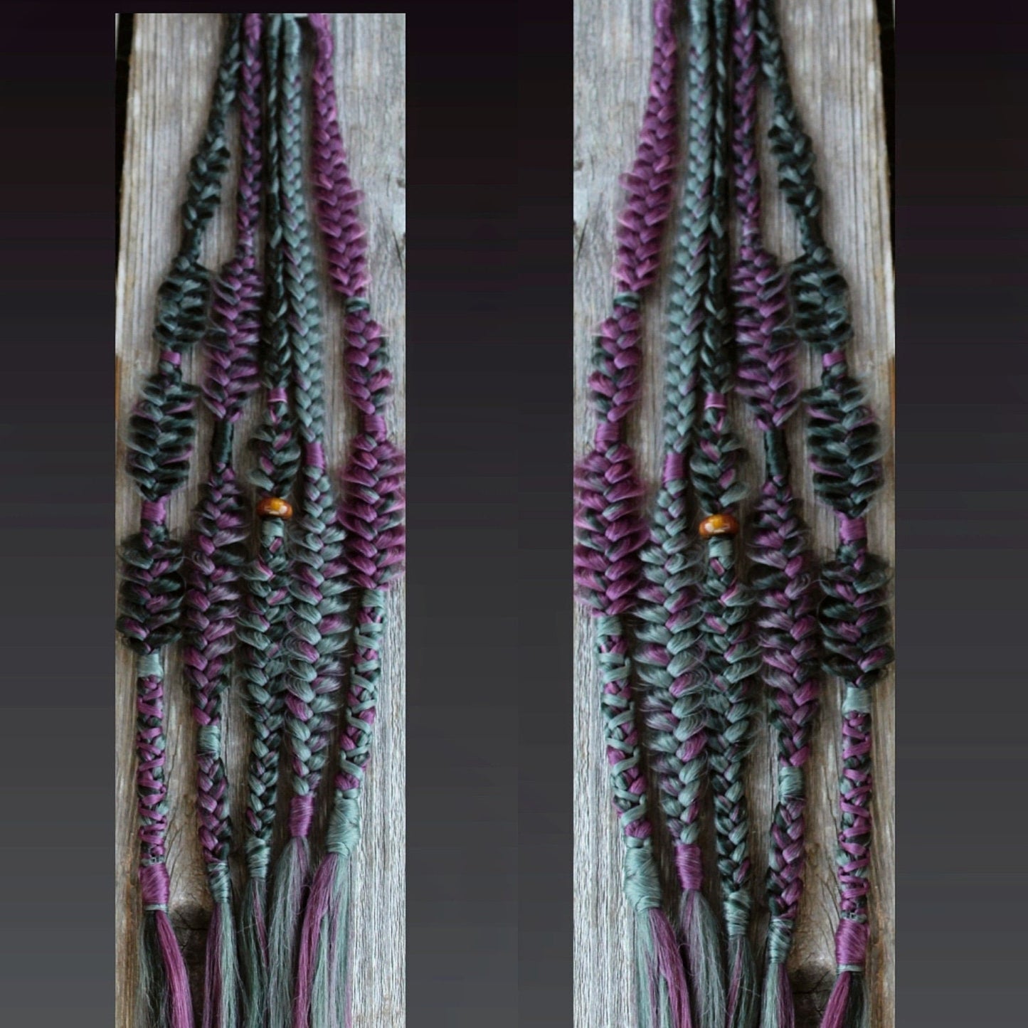 Plum, Mauve, Sage, Evergreen Braids accent set of 4 mixed puffy, fishtail, box, mixed braids