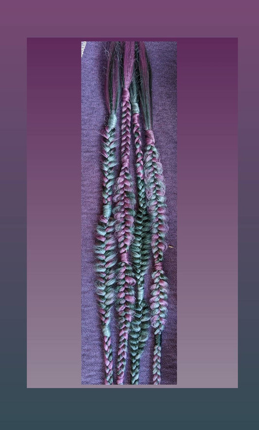 Plum, Mauve, Sage, Evergreen Braids accent set of 4 mixed puffy, fishtail, box, mixed braids