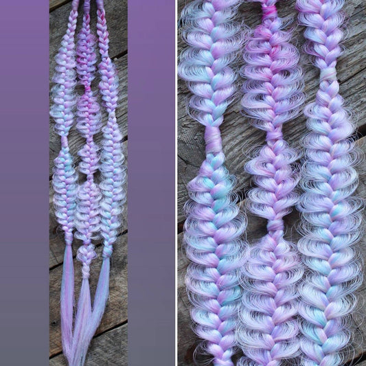 Braids accent set of 4 mixed puffy, fishtail, box, mixed braids. Pastel unicorn. Autumn. Mauve. Black Cherry. Black. Silver white. Silver.