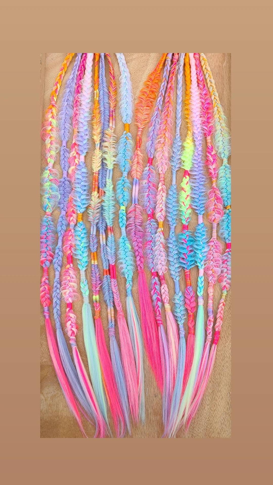 Pastel Unicorn Braids accent set of 6 mixed puffy, fishtail, box, mixed braids