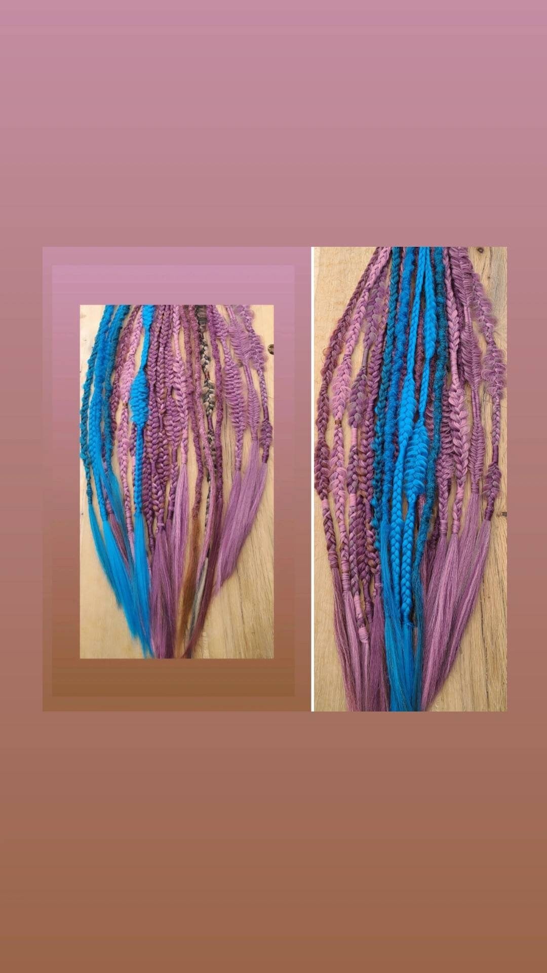 Rose Mauve Plum Teal Braids and Dreads Mix