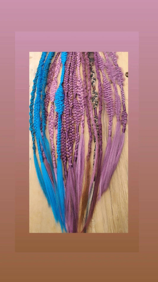 Rose Mauve Plum Teal Braids and Dreads Mix