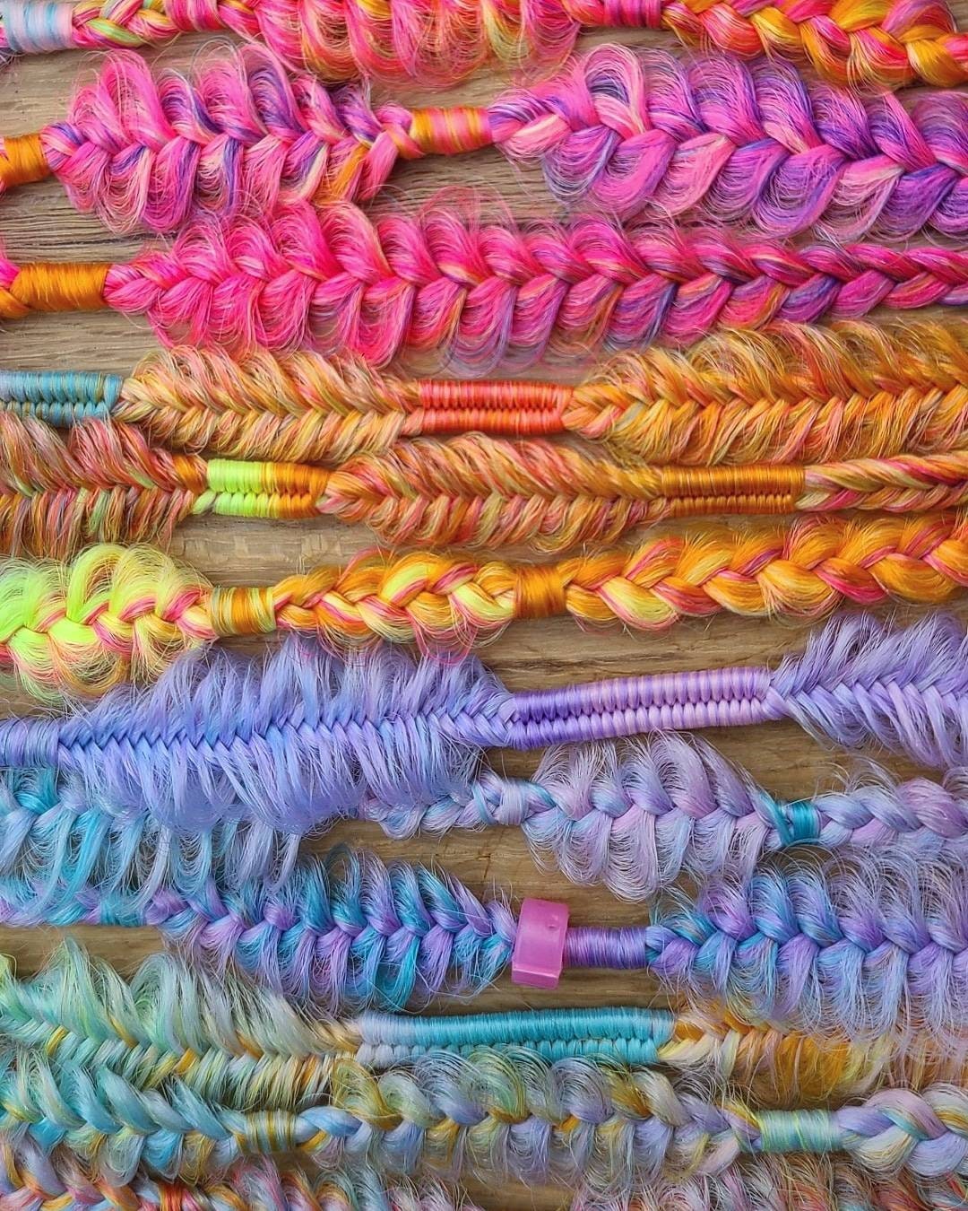 Neon pastel Unicorn Rainbow Fairy unicorn Braids accent set of 8 mixed puffy, fishtail, box, mixed braids.