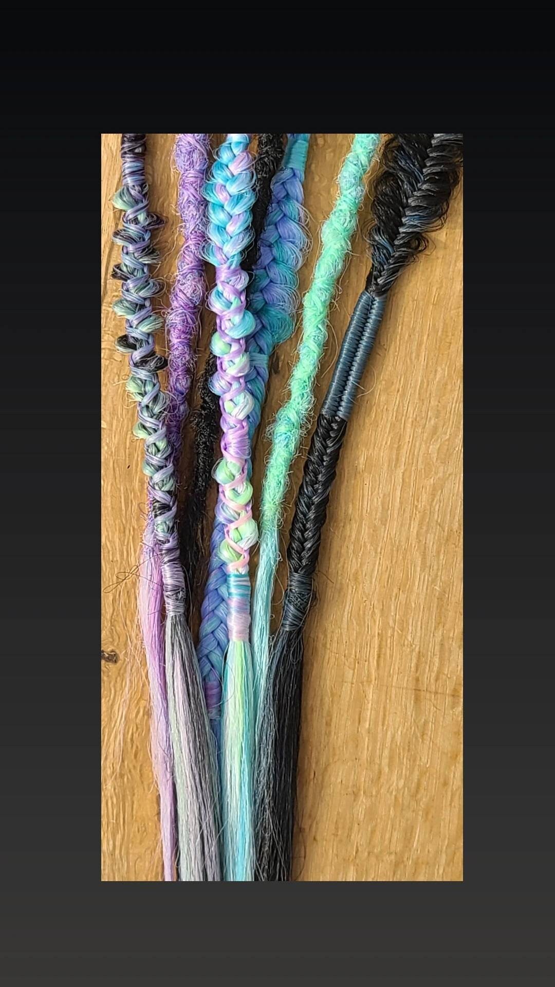 Black and Pastel Pink Blue Purple Green Unicorn Vibes Dreads and Braids accent set.