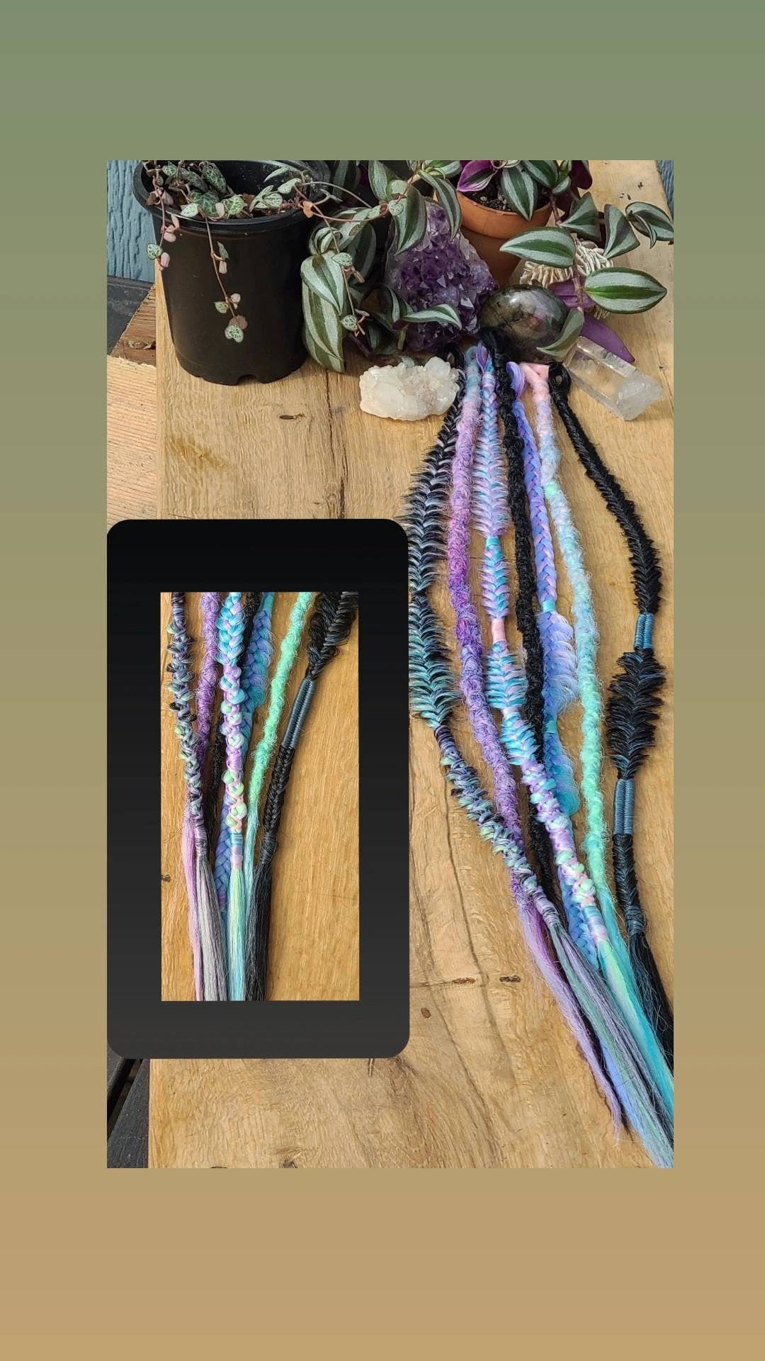 Black and Pastel Unicorn Vibes Dreads and Braids accent set. Blue pink purple black hair extensions