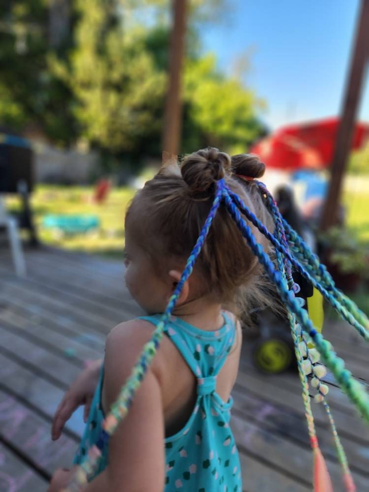 Bright Neon Rainbow Braids on Elastics