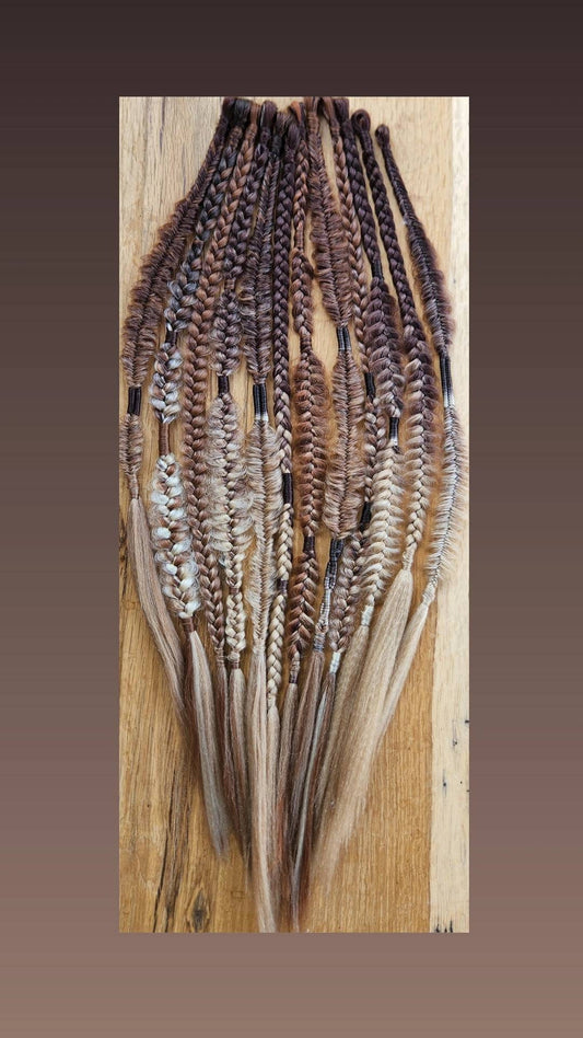 Custom set of 8 Autumn Brown to Golden or Platinum Blonde Ombre Mixed puffy and fishtail braids. Similar to what's pictured