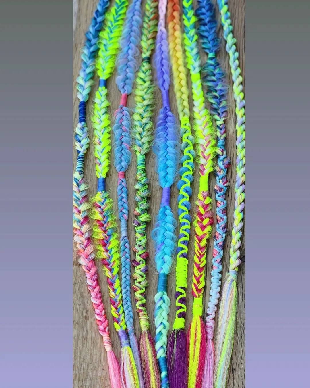Neon pastel Unicorn Rainbow Fairy unicorn Braids accent set of 8 mixed puffy, fishtail, box, mixed braids.