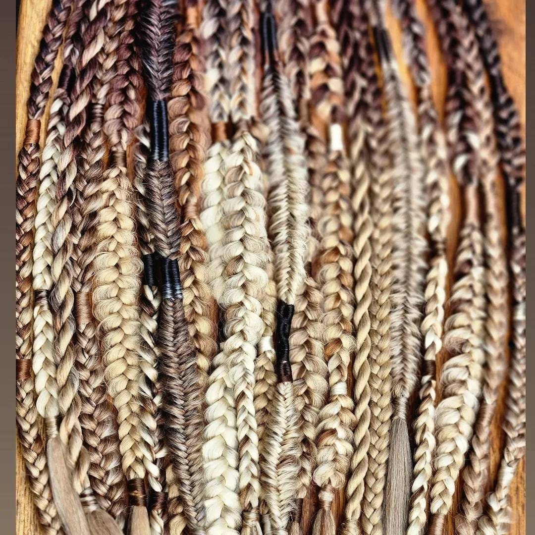 Custom set of 8 Autumn Brown to Golden or Platinum Blonde Ombre Mixed puffy and fishtail braids. Similar to what's pictured