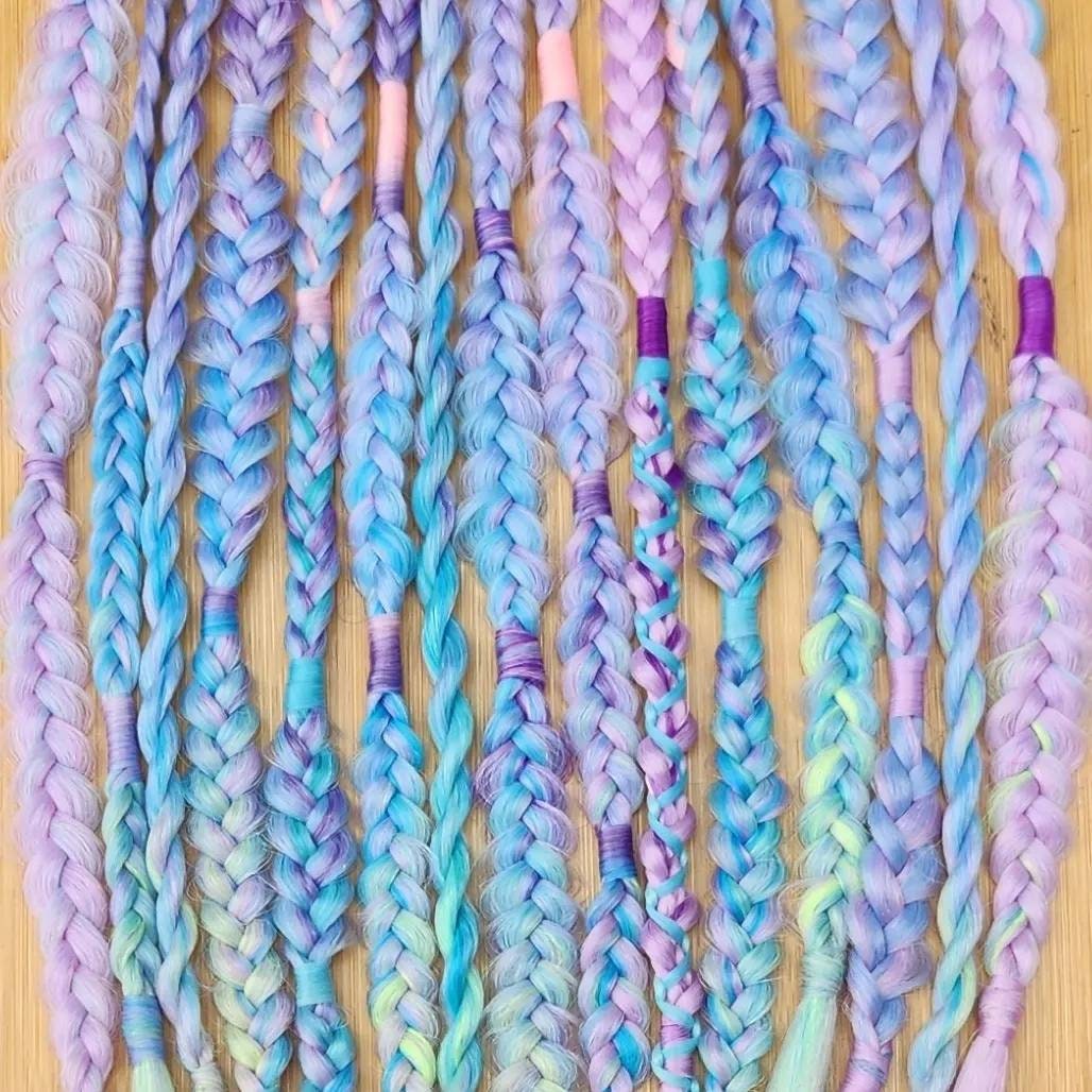 Pastel Unicorn Braids accent set of 6 mixed puffy, fishtail, box, mixed braids