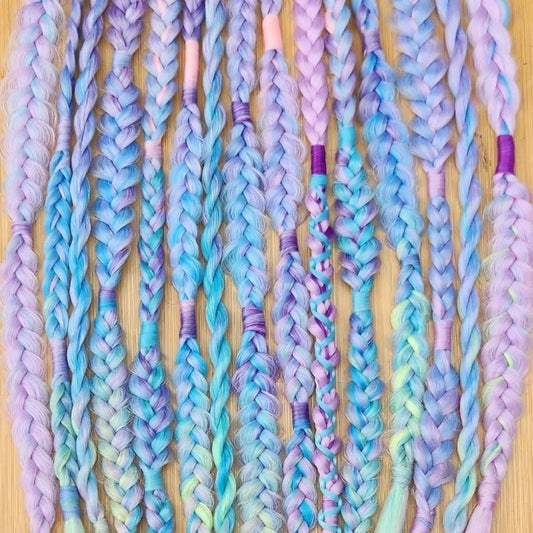Pastel Unicorn Braids accent set of 6 mixed puffy, fishtail, box, mixed braids