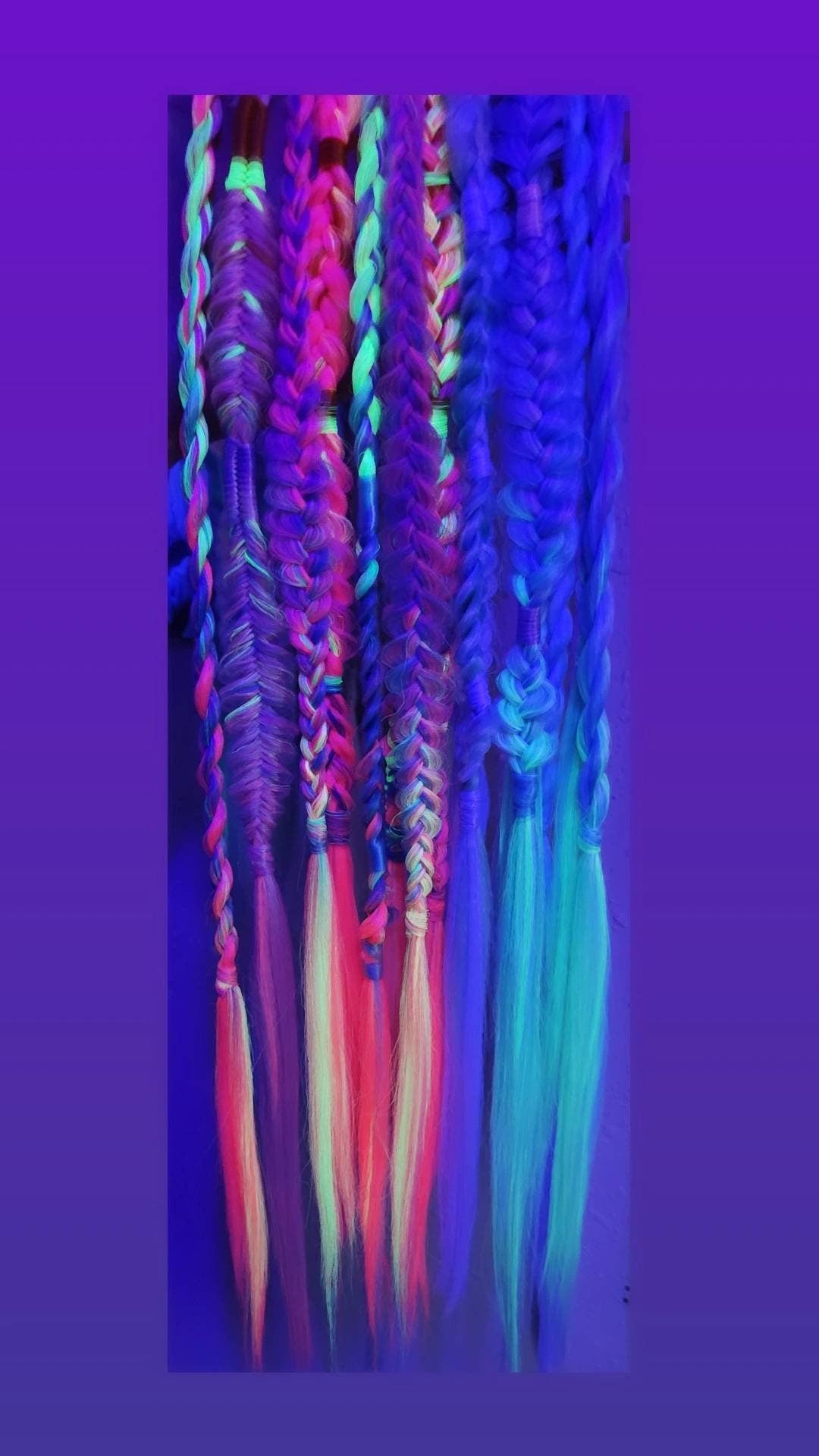 Neon pastel Unicorn Rainbow Fairy unicorn Braids accent set of 8 mixed puffy, fishtail, box, mixed braids.